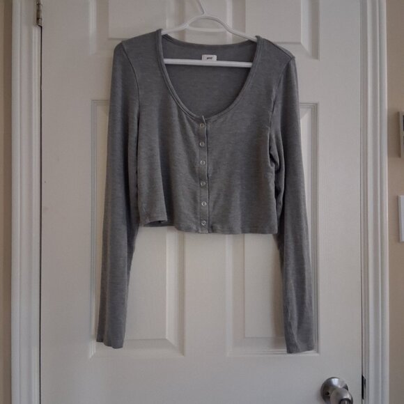 Aerie Women's Size Large Dark Heather Gray Let's Bounce Ribbed Cardigan - Picture 3 of 11